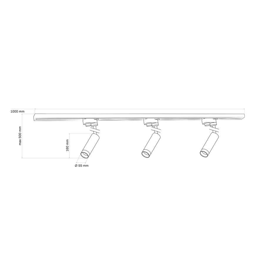 Spot pour système de rail PORTO 3xGU10/10W/230V + 1 m système de rail noir