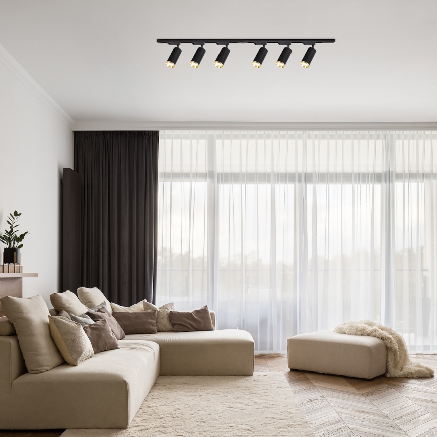 Spot pour système sur rail MICA 6 × GU10 / 10 W / 230 V, noir/doré