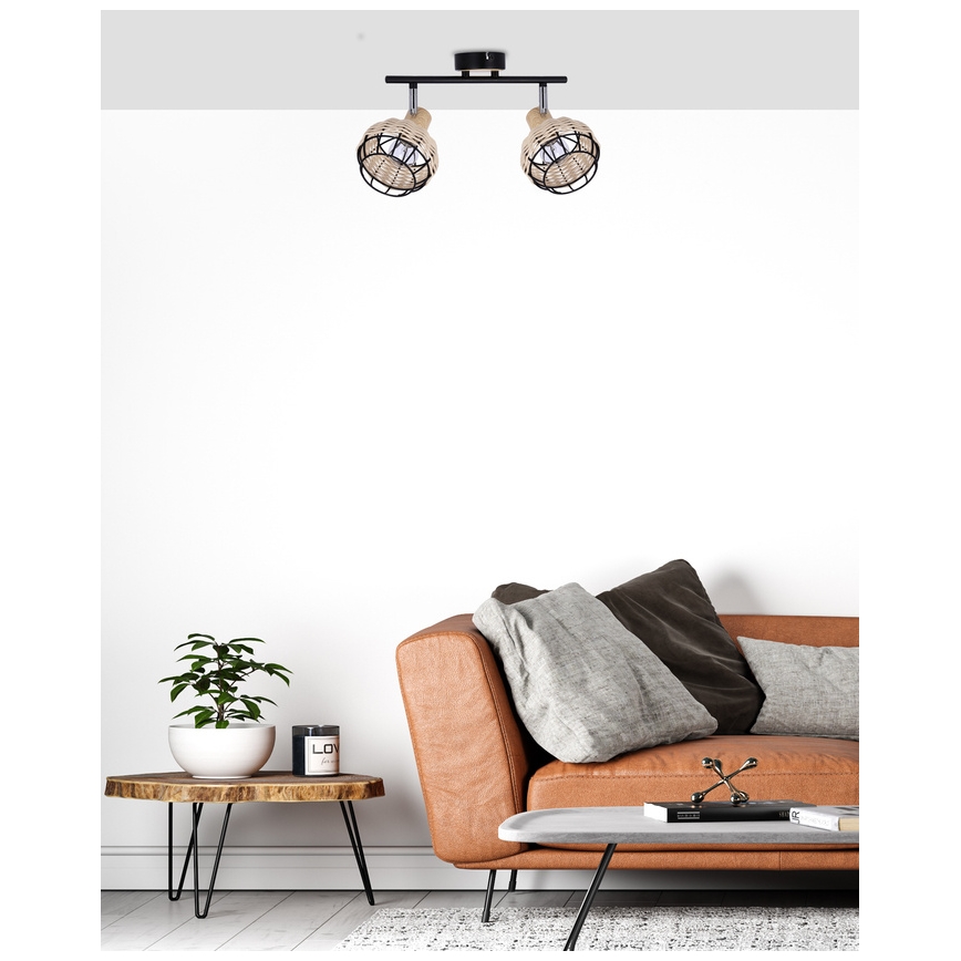 Spot TAJGA 2xE14/40W/230V rotin/noir