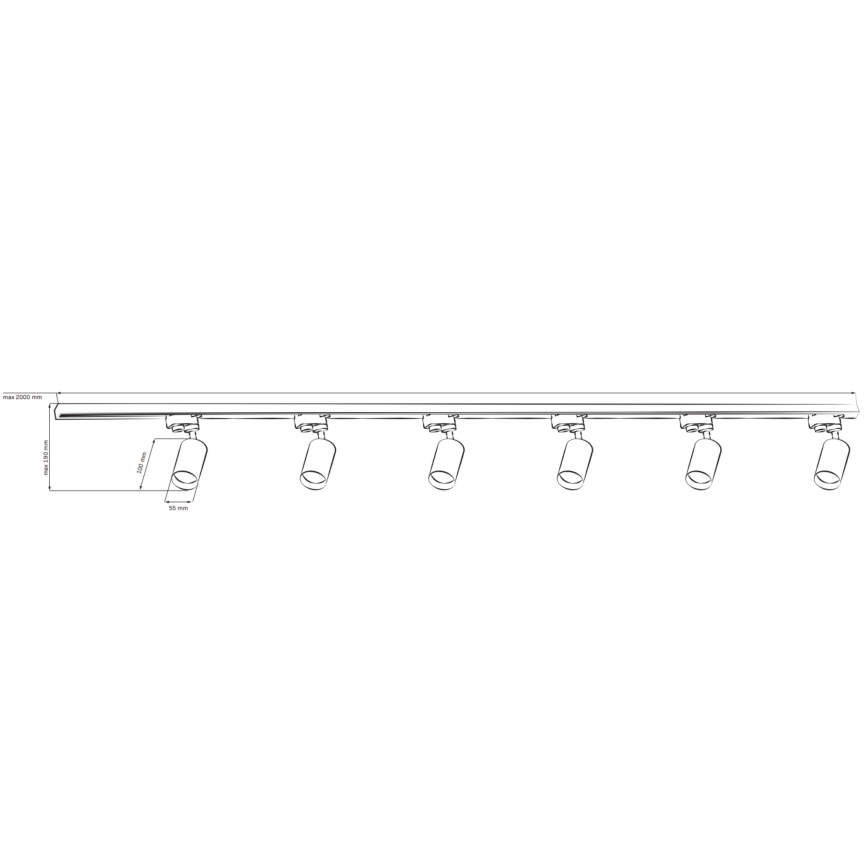 Spot voor een rail Systeem PARIJS 6xGU10/10W/230V + 2x1 m rails systeem zwart