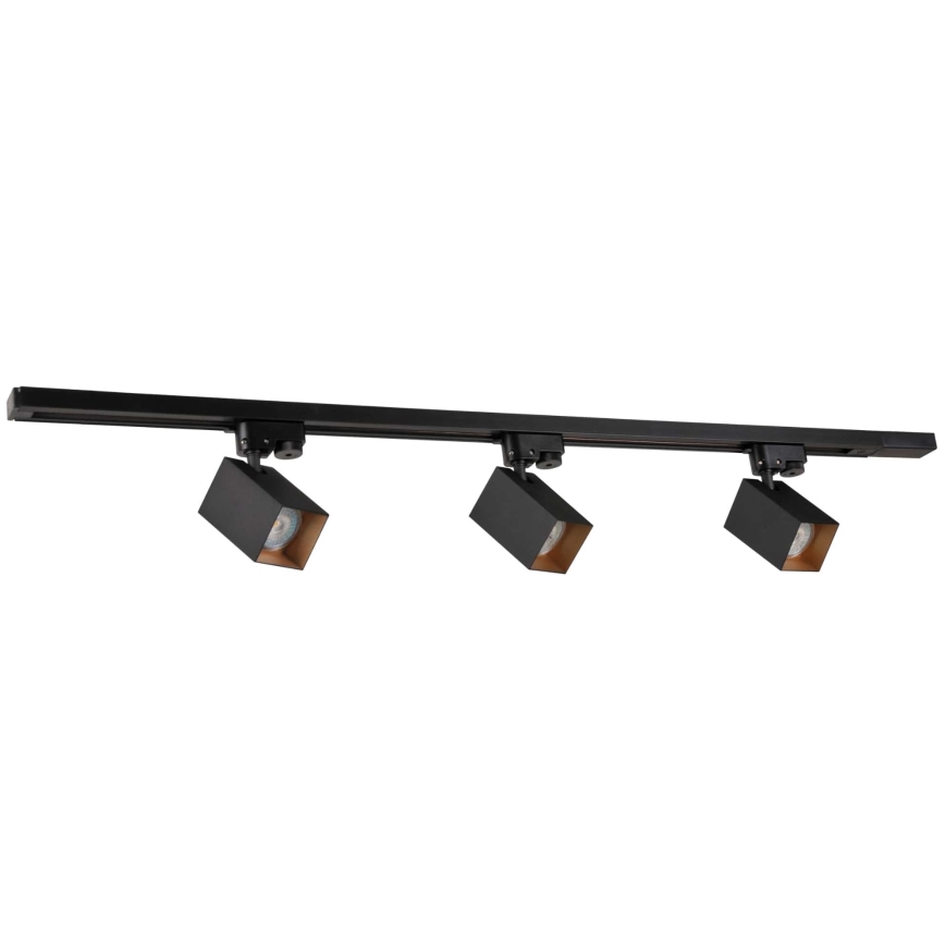 Spot voor een rail Systeem SQUARE 3xGU10/10W/230V + 1 m rails systeem zwart