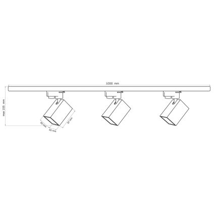 Spot voor een rail Systeem SQUARE 3xGU10/10W/230V + 1 m rails systeem zwart