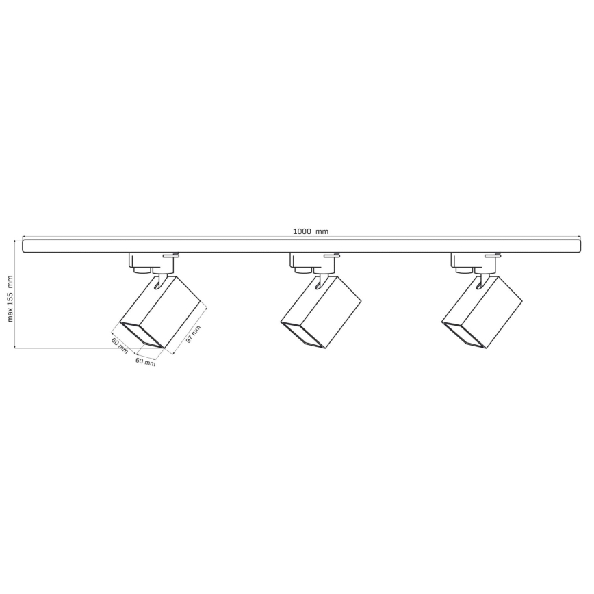 Spot voor een rail Systeem SQUARE 3xGU10/10W/230V + 1 m rails systeem zwart