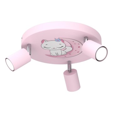 Spot voor kinderen FUN 3xGU10/8W/230V roze/kat