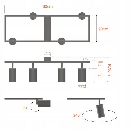 Spotlamp 4xGU10/30W/230V wit