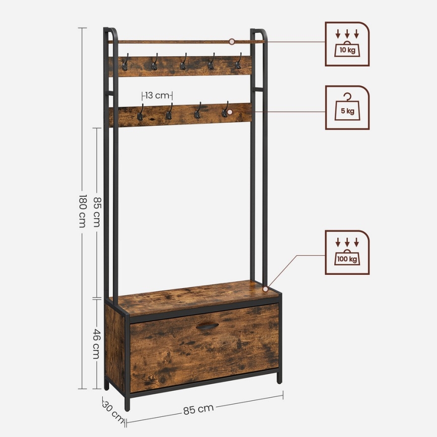 Staande kapstok NAVOR bruin/zwart