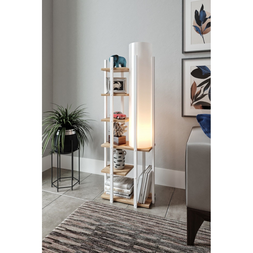 Staande lamp met planken MODA DOR 1xE27/40W/230V wit/bruin