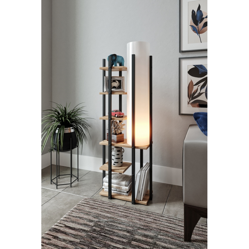 Staande lamp met planken MODA DOR 1xE27/40W/230V zwart/bruin