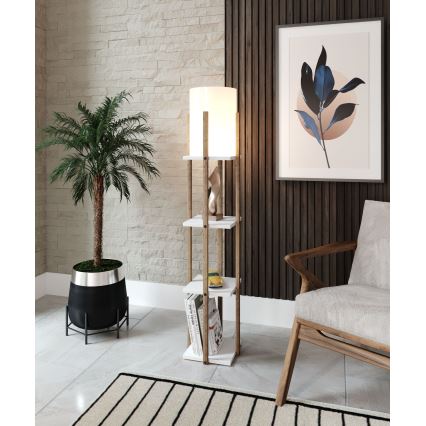Staande lamp met planken NORA 1xE27/40W/230V bruin/wit