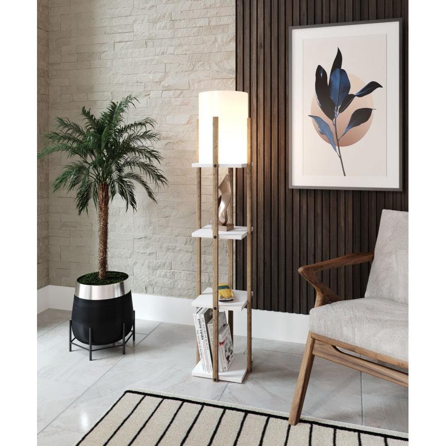 Staande lamp met planken NORA 1xE27/40W/230V bruin/wit