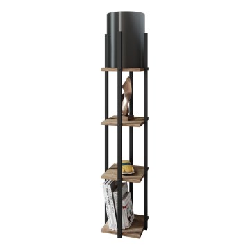 Staande lamp met planken NORA 1xE27/40W/230V zwart/bruin