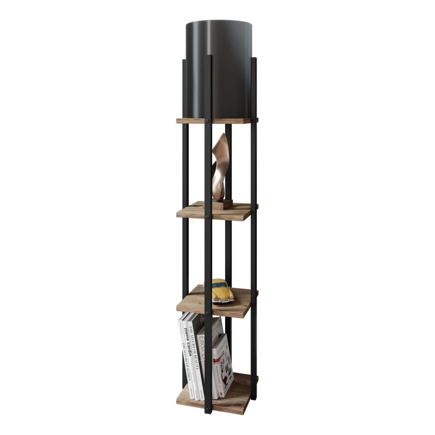 Staande lamp met planken NORA 1xE27/40W/230V zwart/bruin