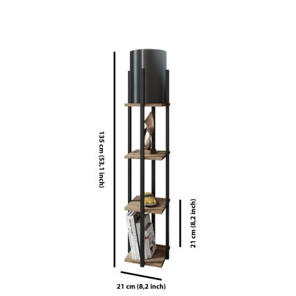 Staande lamp met planken NORA 1xE27/40W/230V zwart/bruin