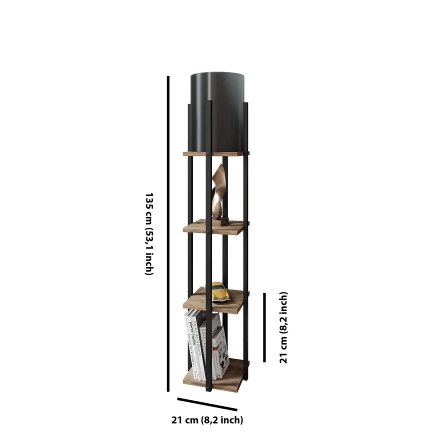 Staande lamp met planken NORA 1xE27/40W/230V zwart/bruin
