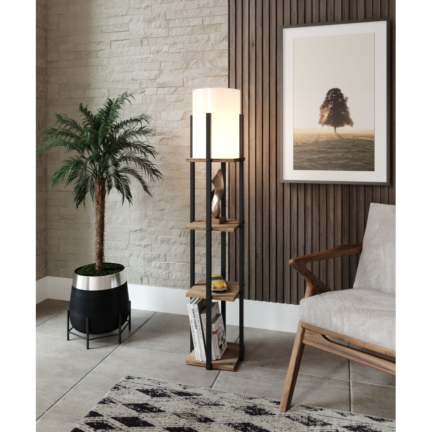Staande lamp met planken NORA 1xE27/40W/230V zwart/bruin
