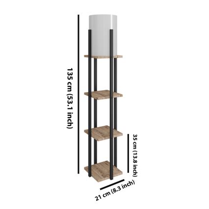 Staande lamp met planken NORA 1xE27/40W/230V zwart/bruin
