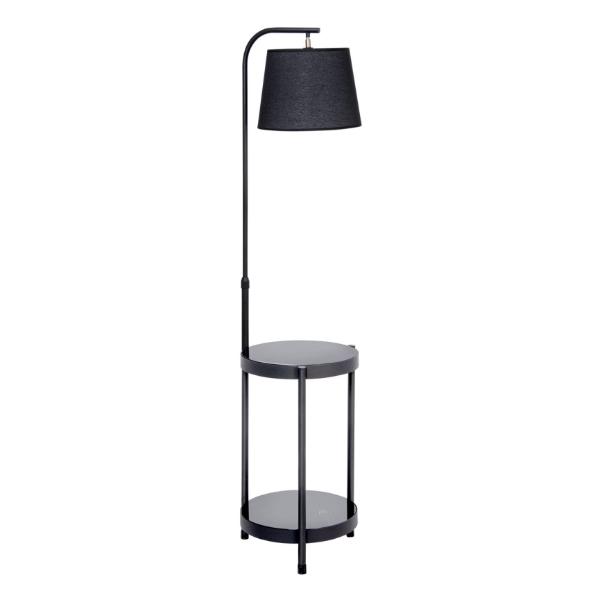 Staande Lamp met tafel 1xE27/60W/230V USB zwart
