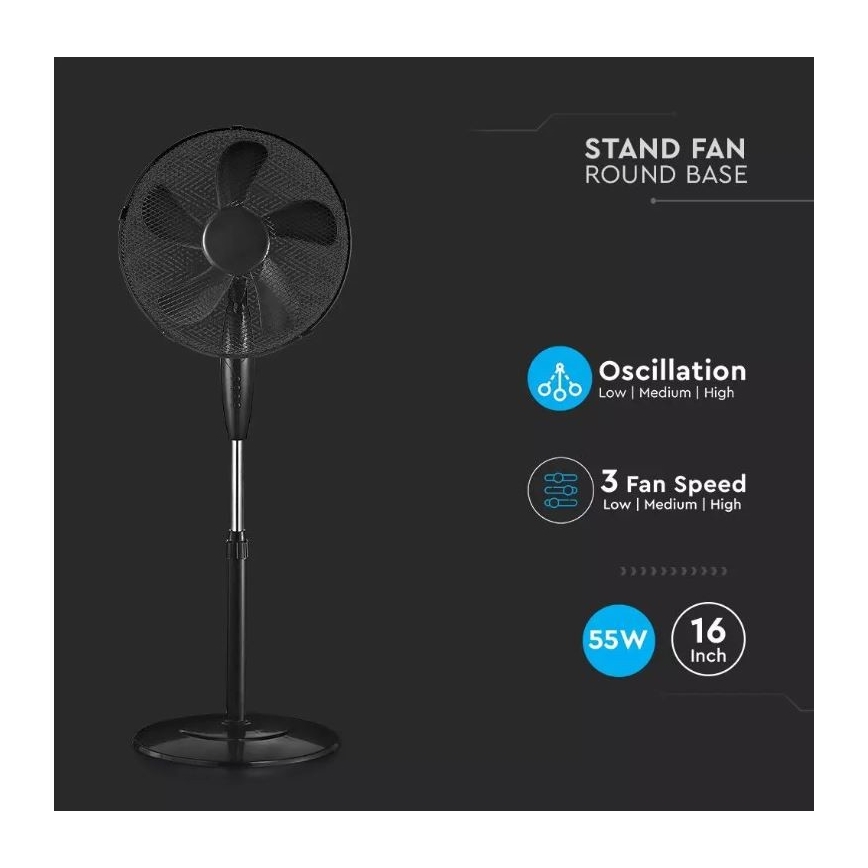 Staande ventilator Ø 43 cm, 55 W/230 V, zwart