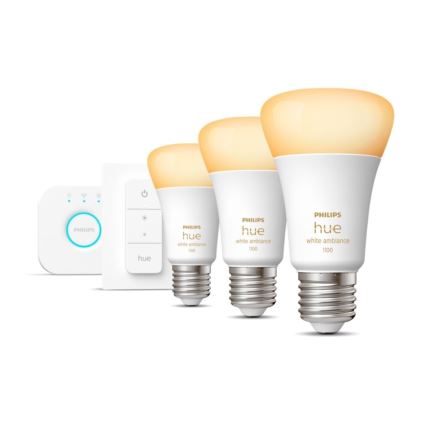 Starter kit Philips Hue White Ambiance 3xE27/11W 2200-6500K + dispositif d'interconnexion et télécommande