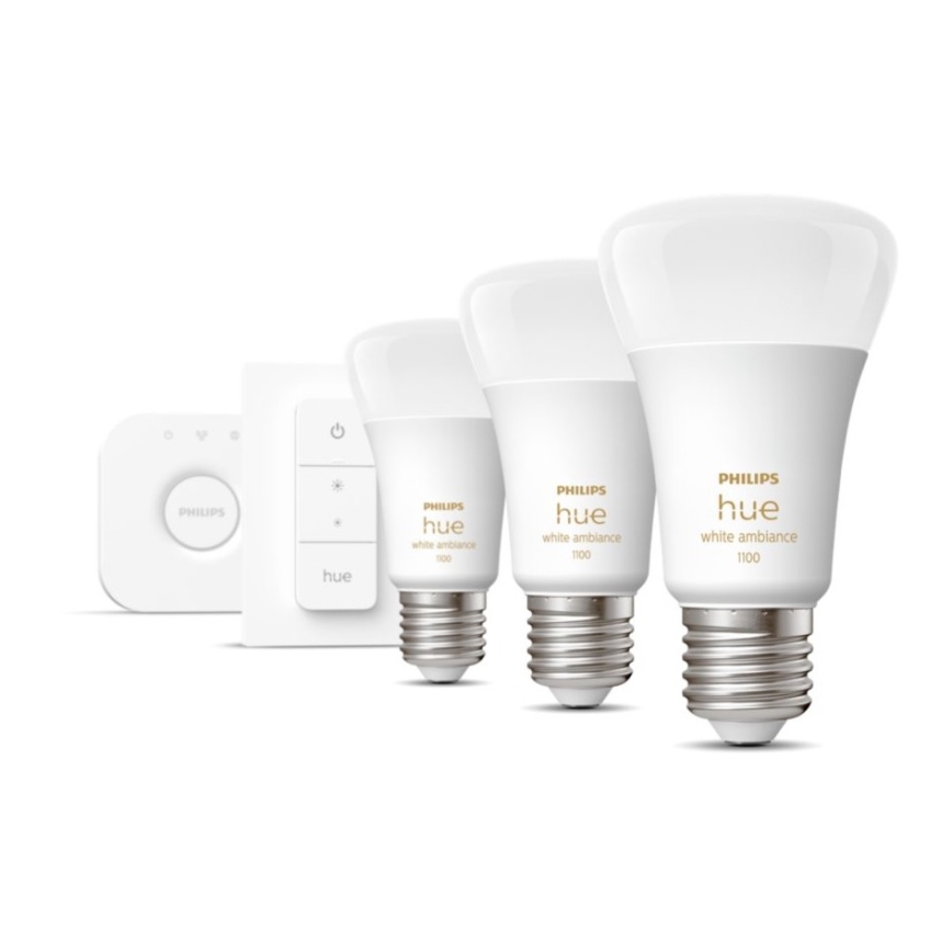 Starter kit Philips Hue White Ambiance 3xE27/11W 2200-6500K + dispositif d'interconnexion et télécommande