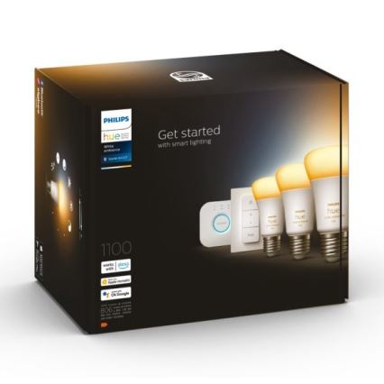 Starter kit Philips Hue White Ambiance 3xE27/11W 2200-6500K + dispositif d'interconnexion et télécommande