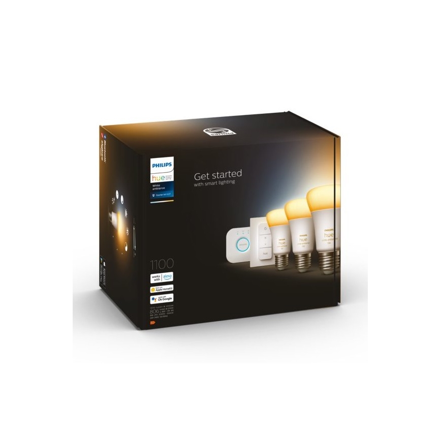 Starter kit Philips Hue White Ambiance 3xE27/11W 2200-6500K + dispositif d'interconnexion et télécommande