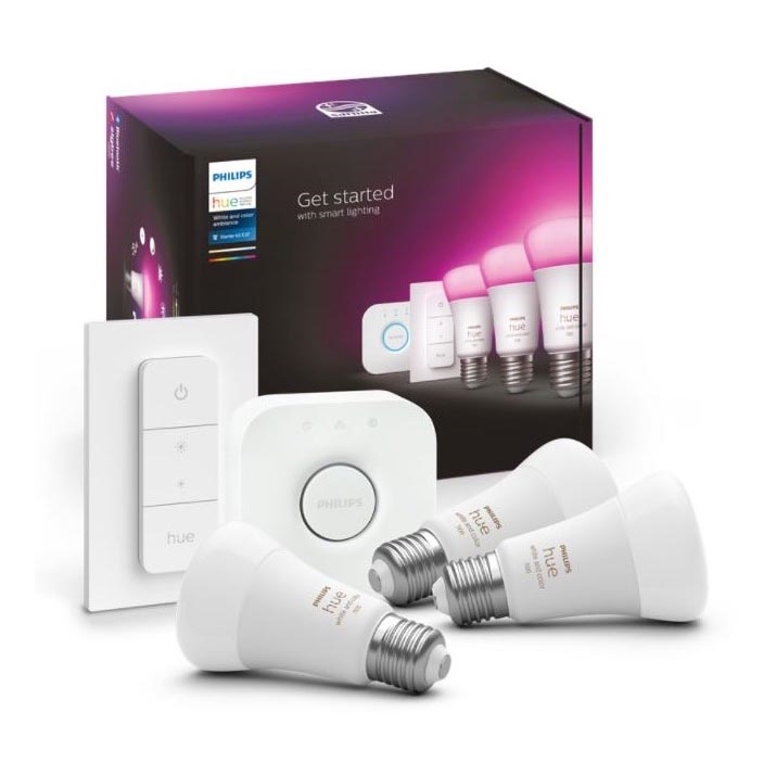 Starter pack Philips Hue WHITE AND COLOR AMBIANCE 3xE27/9W 2000-6500K + appareil d'interconnexion