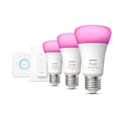 Starter Pakket Philips Hue WHITE AND COLOR AMBIANCE 3xE27/9W 2000-6500K + verbindingsapparaat