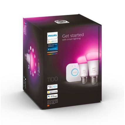 Startpakket Philips Hue WHITE AND COLOR AMBIANCE 2xE27/9W/230V 2000-6500K + Hue Bridge