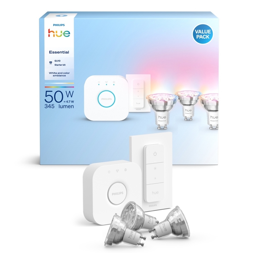 Starterset Philips Hue White And Color Ambiance Essential 3xGU10/4,7W/230V 2200-6500K + bridge