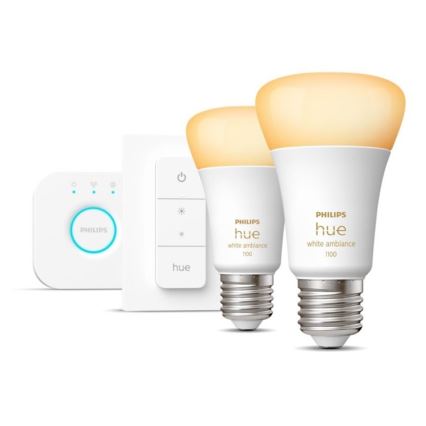 Philips Hue White Ambiance starterset 2x E27/8W/230V + Hue Bridge en dimmer switch