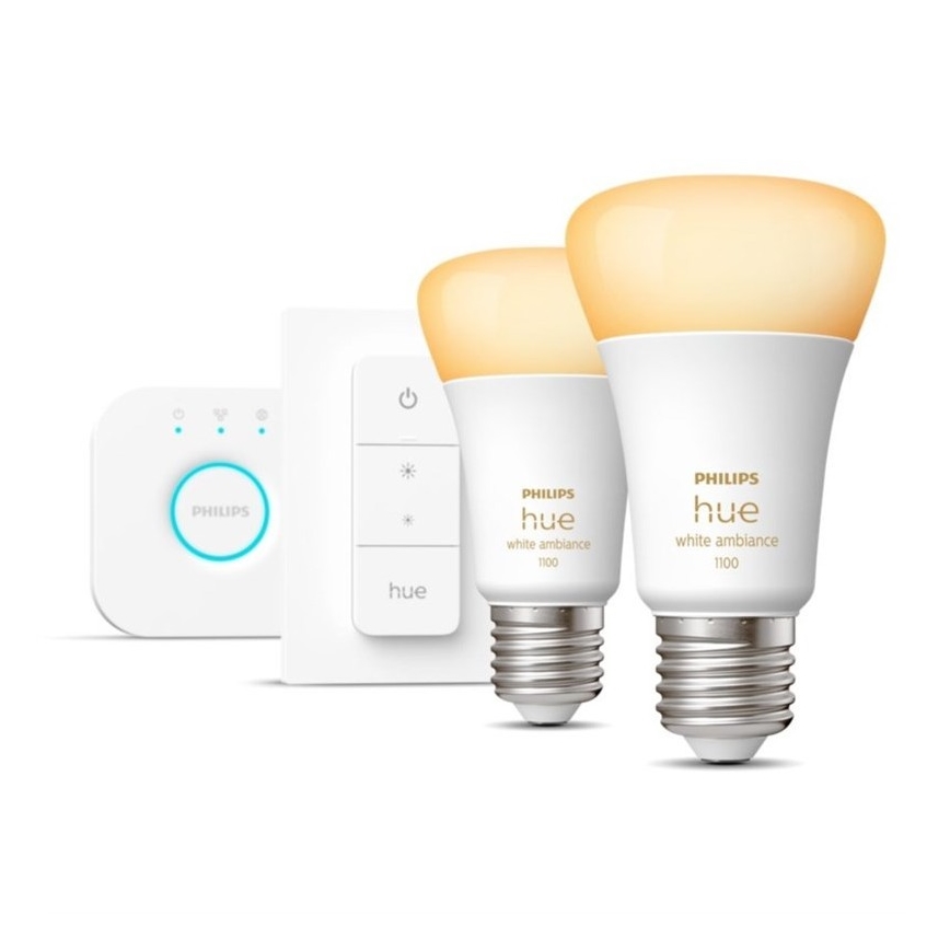 Philips Hue White Ambiance starterset 2x E27/8W/230V + Hue Bridge en dimmer switch