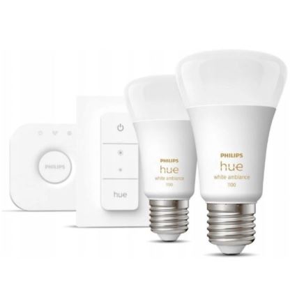 Philips Hue White Ambiance starterset 2x E27/8W/230V + Hue Bridge en dimmer switch
