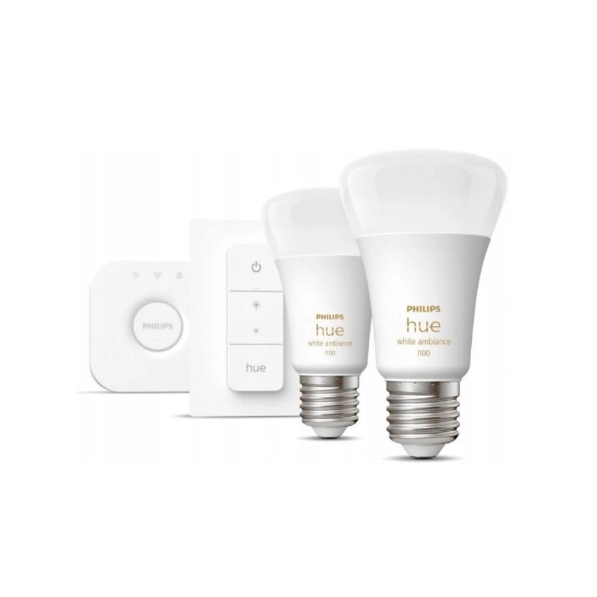 Philips Hue White Ambiance starterset 2x E27/8W/230V + Hue Bridge en dimmer switch