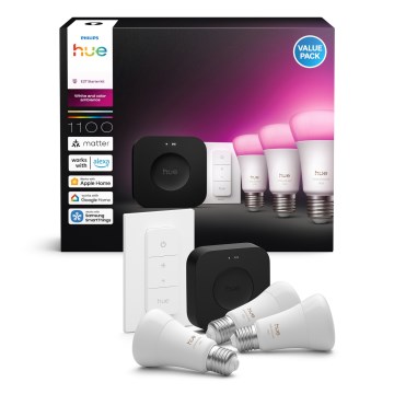 Startset Philips Hue WHITE AND COLOR AMBIANCE 3xE27/8,1W 1000-20000K+ verbindingsapparaat