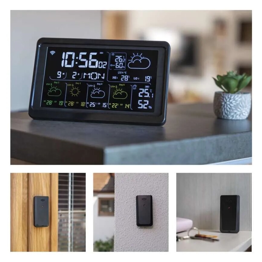 Station météo avec écran LCD GoSmart 230V/3xAAA + 2×AAA Wi-Fi Tuya noire
