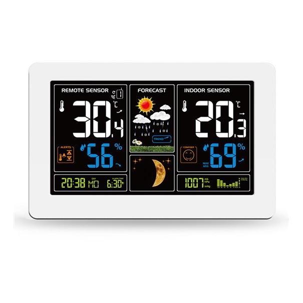 Station météo avec écran LCD charge USB 2xAAA/5V + 2xAAA blanc