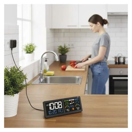 Station météo avec écran LCD couleur et réveil 5V 3xAAA + 2xAA noir