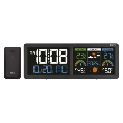 Station météo avec écran LCD couleur et réveil, alimentation 5V, 3xAAA + 2xAA, noir