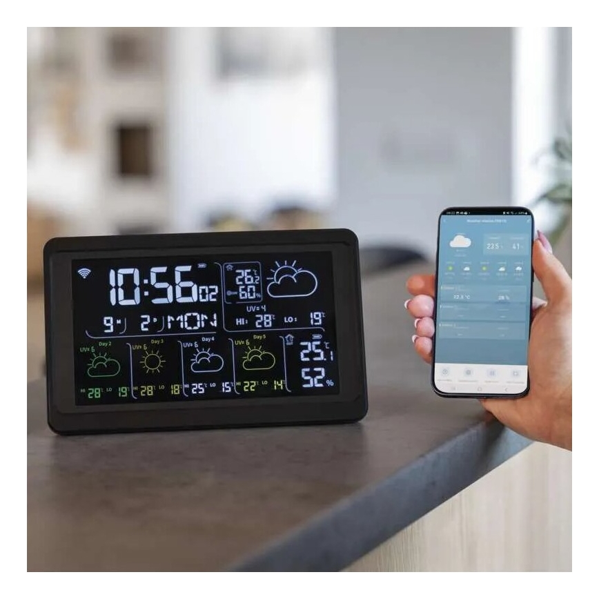 Station météo avec écran LCD GoSmart 5/230V Wi-Fi Tuya noir