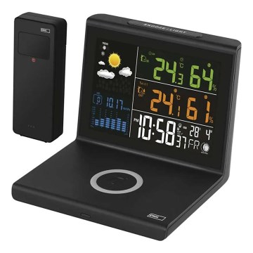 Station météo avec recharge sans fil 5V, alimentation 2x AA + 2x AAA, noire