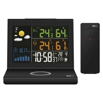 Station météo avec recharge sans fil 5V, alimentation 2x AA + 2x AAA, noire