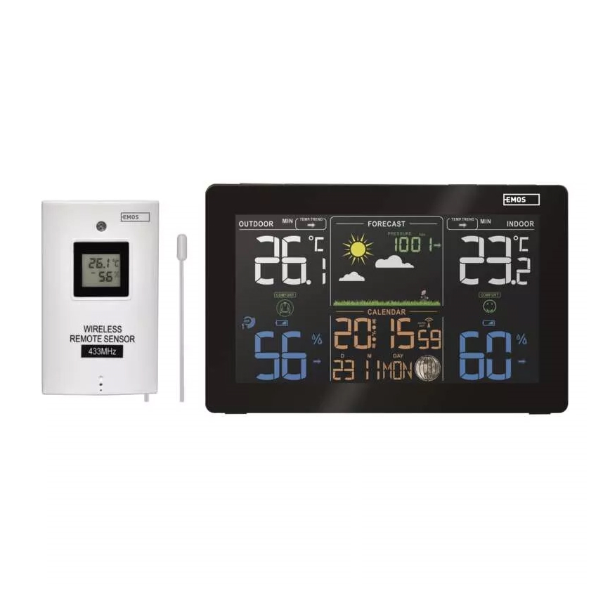 Station météo sans fil avec réveil 5V/3xAAA + 2xAAA noir