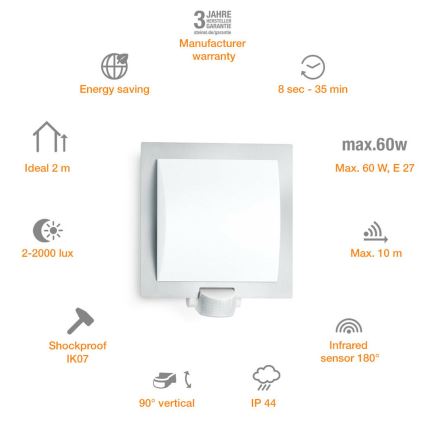 Steinel 566814 - Wandlamp met sensor voor buiten 1xE27/60W/240V L 20 S IP44