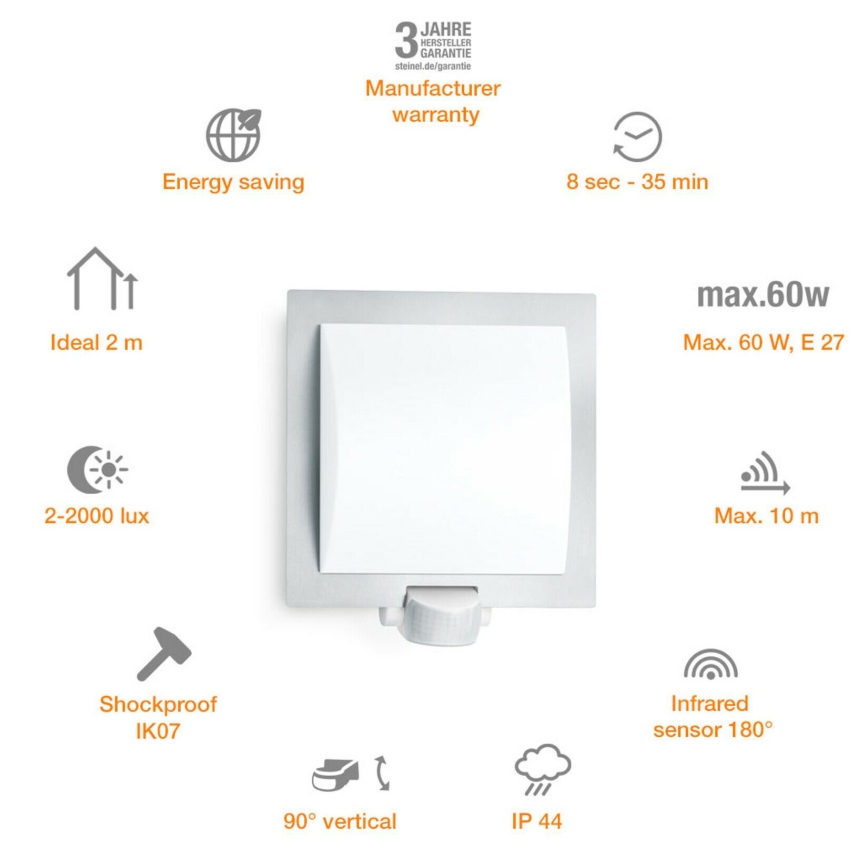 Steinel 566814 - Wandlamp met sensor voor buiten 1xE27/60W/240V L 20 S IP44