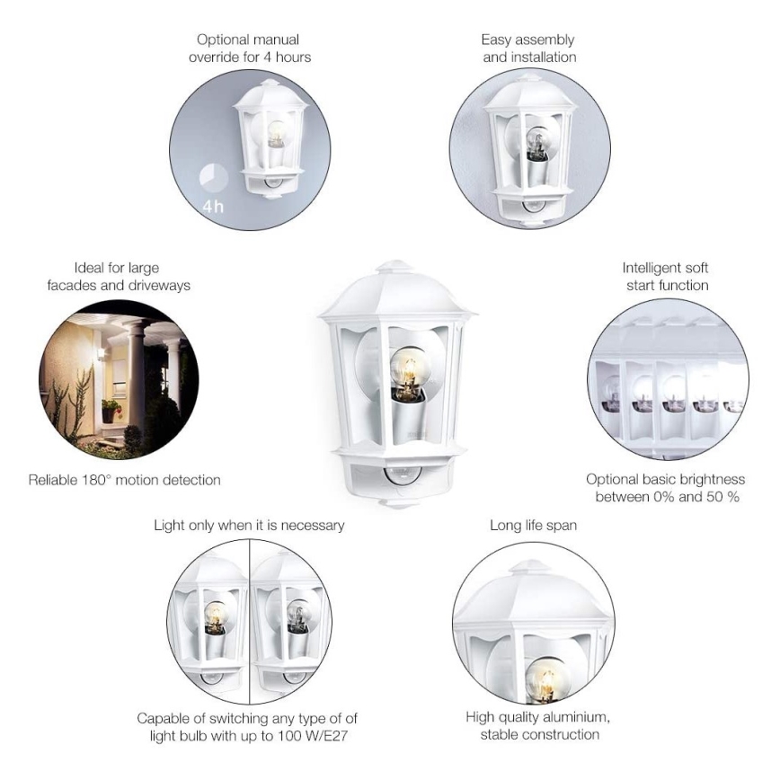 Steinel 644512 - Buiten wandlamp met sensor L 190 S 1xE27/100W/230V IP44