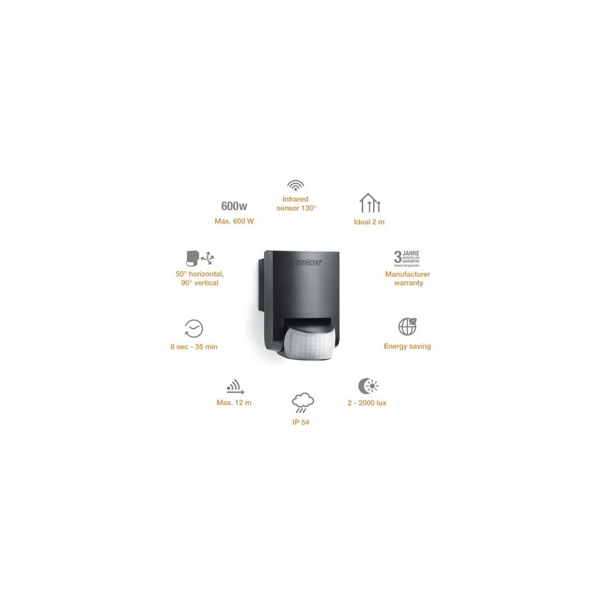 STEINEL 660215 - Outdoor bewegingsmelder IS 130-2 zwart IP54