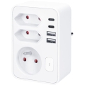 Stekkerdoos 1x16A+2x 2,5A met 2xUSB A+C lader, wit