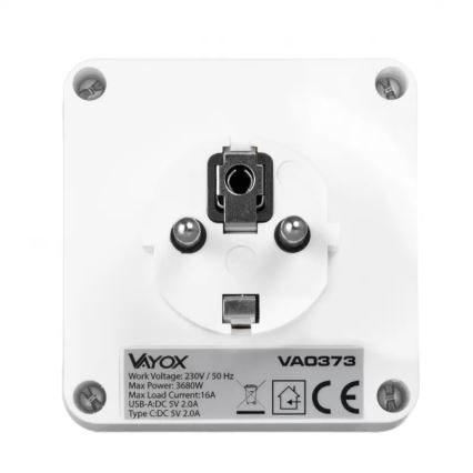 Stekkeradapter met 2 stopcontacten + USB-C + USB-A met geïntegreerde LED-verlichting LED/0,5W/230V 3000K