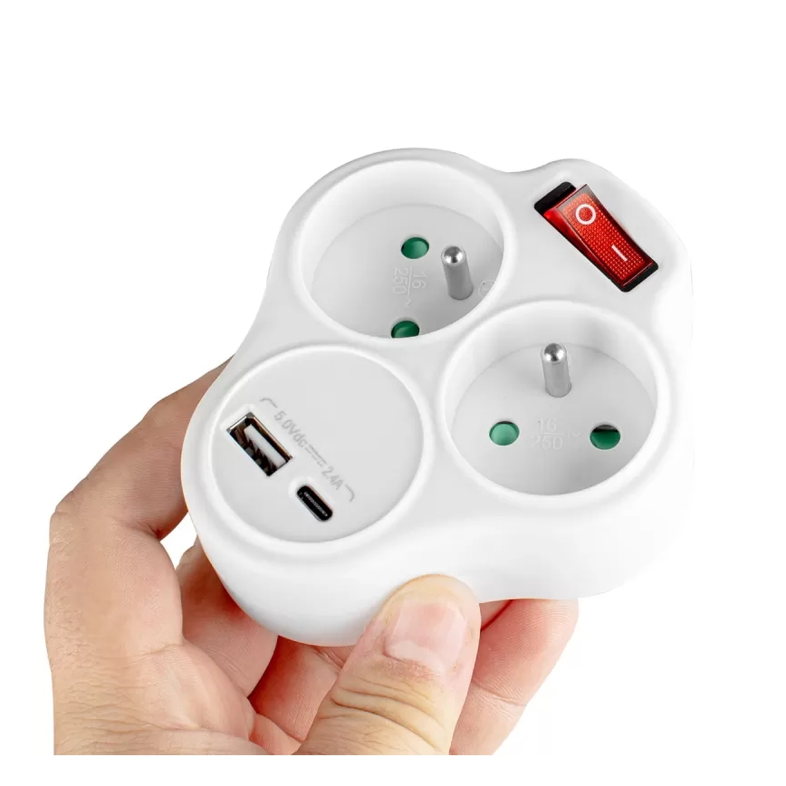 Stekkerdoos met schakelaar 2x stopcontact + USB-C + USB-A